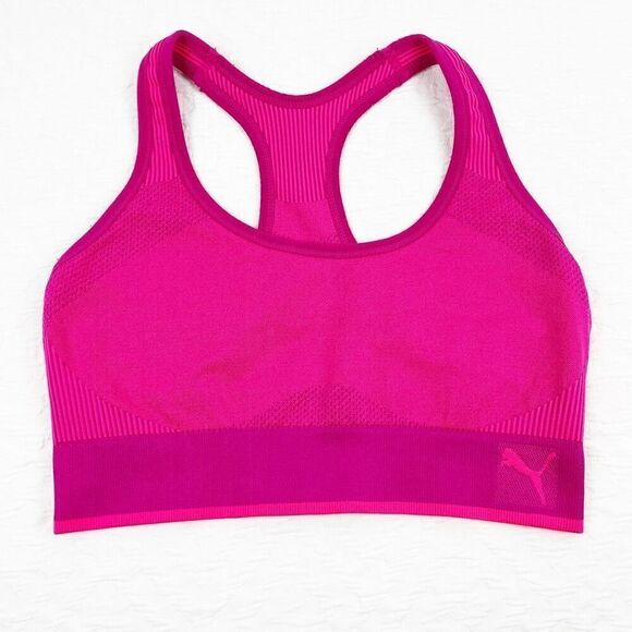 BUY ONE GET ONE FREE PUMA medium sports bra compression ribbed hot pink - Picture 1 of 5